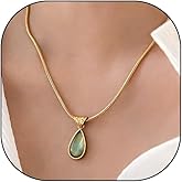Rrdaily Simple Gold Waterdrop Acrylic Pendant Necklace for Women,Bohemian Blue Teardrop Snake Bone Chain Necklace,Dainty Preppy Style Friendship Jewelry Gifts
