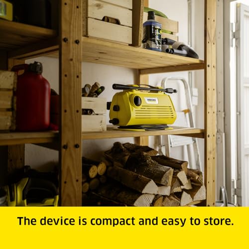 Kärcher K 2 Horizontal Pressure Washer,max. 110 bar,Flow Rate: 360 l/h,Area Coverage: 20 m²/h,Water Filter,Weight: 3.5 kg,high-Pressure Hose and Gun,Vario Power Jet Spray Lance,Standard,Yellow/Black