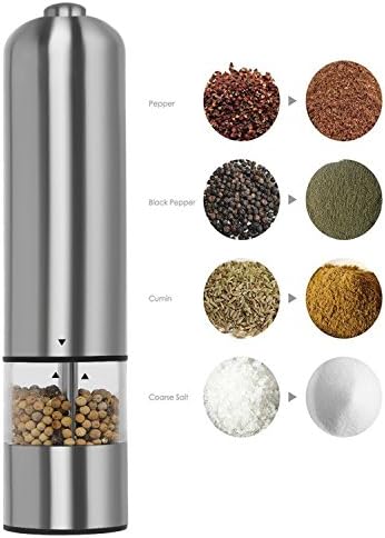 Isportom Salt Grinders, Pepper Grinders, Salt and Pepper Grinder Battery Powered, One-Handed Automatic Adjustable Salt and Pepper Shaker, Electric Pepper Mill with Big Capacity and Streamline Design