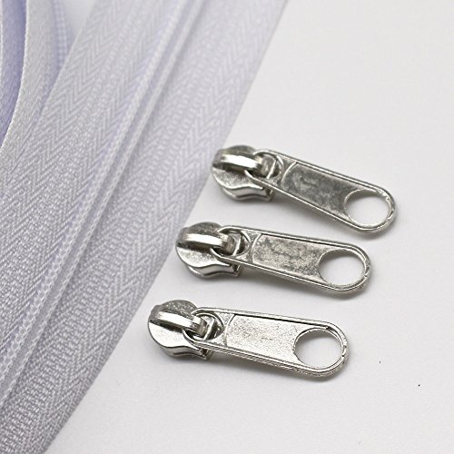 YaHoGa #3 White Nylon Coil Zippers By The Yard Bulk 10 Yards With 25pcs Sliders for DIY Sewing Tailor Crafts Bags