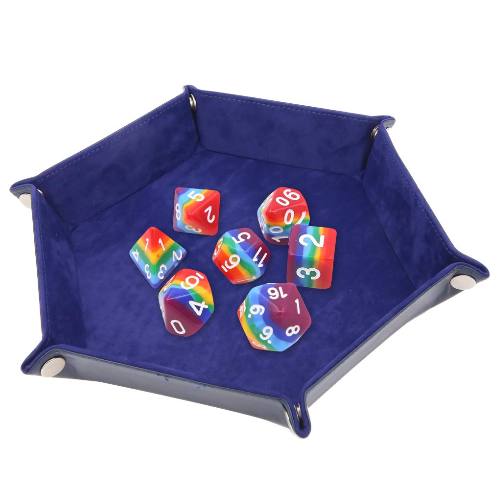 Winterworm Foldable Dice Rolling Tray,Hexagon PU Leather Dice Holder Game Box Velvet for D&D,RPG,Table Games or Desktop Phone Key Storage