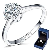 iSilver Classical 1ct 925 Sterling Silver Solitaire Ring Engagement Wedding