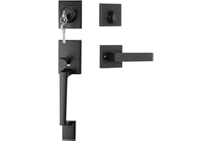 Haidms Black Front Door Handle and Deadbolt Set, Entry Door Handle and Deadbolt with Reversible Handle Lever,Front Door Lock Set, Exterior Door Handles and Locks