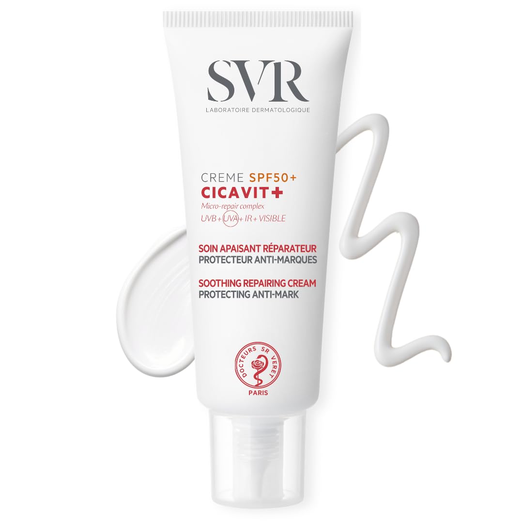 SVR CICAVIT+ Ultra-High SPF50+ Damaged Skin, Scar, Wound, Mole & Tattoo Pin-point Precision Healing Protecting Sunscreen. UVA, UVB, I-Red + Visible Light Filters. Healing Accelerator 7X Faster 40ml