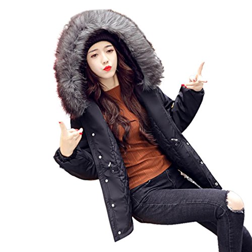image for Kimloog Women Winter Faux Fur Hooded Paka Waist Zipper Button Jacket C