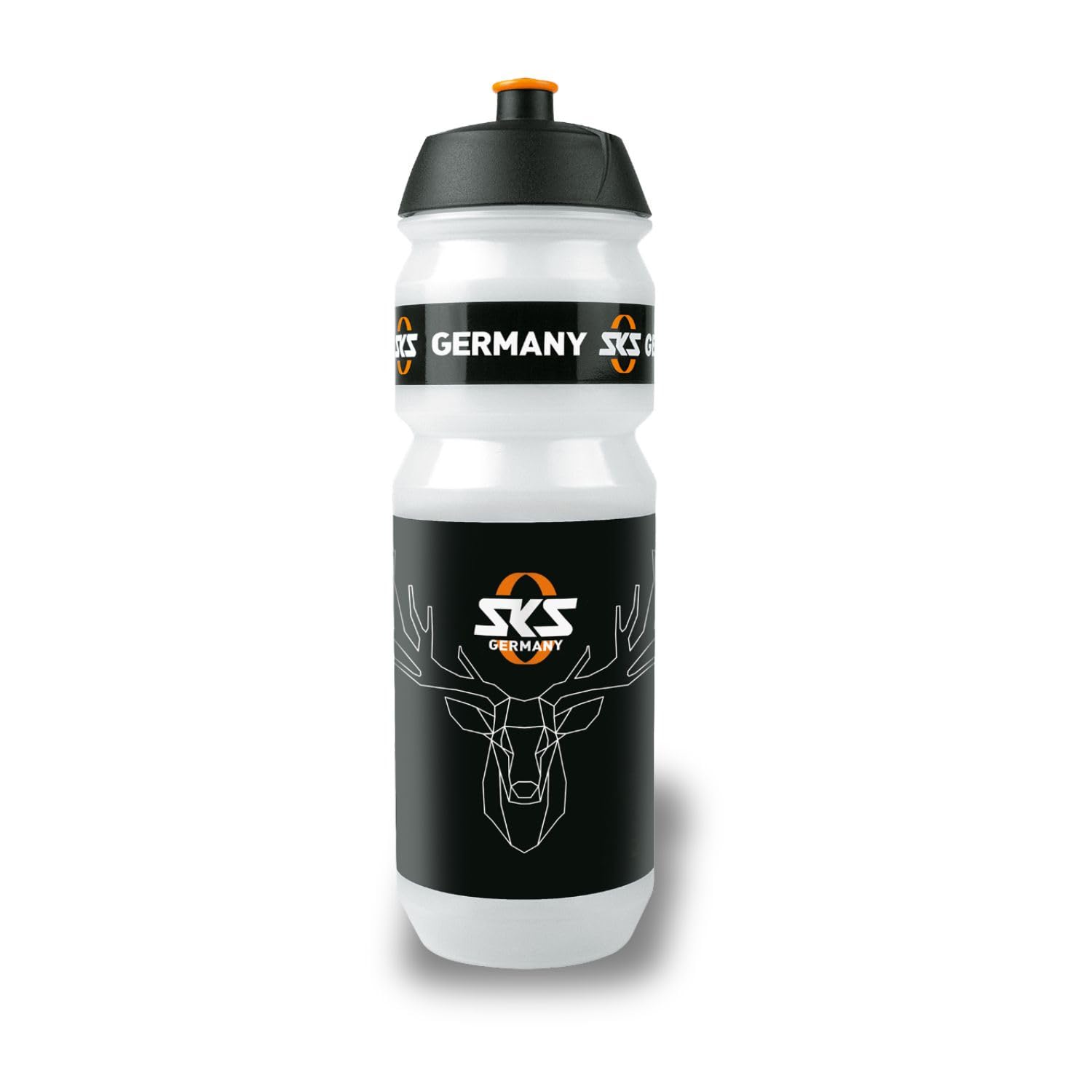 SKS GERMANY DEER BOTTLE LARGE 750 ml bike bottle in stag design, bike accessories (bottle with shiva closure, for all common bottle cages, leak-proof push-pull valve).