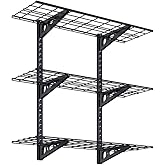 FLEXIMOUNTS 3 Tier 1x3ft Garage Storage Wall Shelving, 12x36inch per Shelf Height Adjustable Floating Shelves, 450lbs Total Weight Capacity, Black, Classic Series