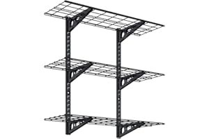 FLEXIMOUNTS 3 Tier 1x3ft Garage Storage Wall Shelving, 12x36inch per Shelf Height Adjustable Floating Shelves, 450lbs Total Weight Capacity, Black, Classic Series