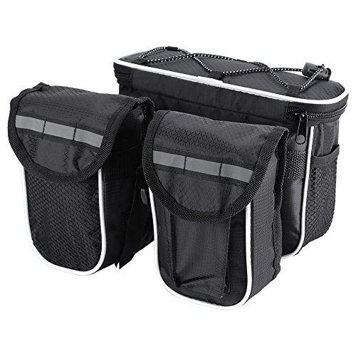 VGEBY1 Bike Frame Bag, Reflective Cycling Bag with Waterproof Large Capacity Storage for Bicycle Front Rear Frame, Adjustable Shoulder Strap Elastic Rope Bottle Holder Polyester(Black)