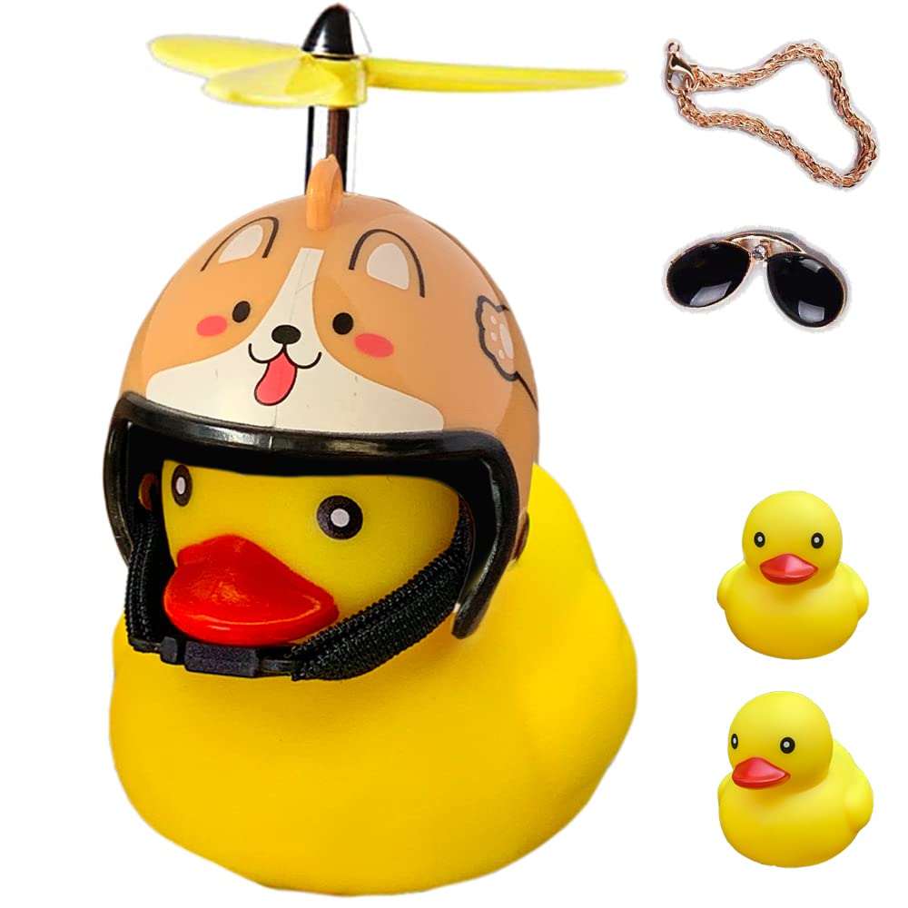 ACEDOAMARE Duck Bike Bell, Cute Rubber Yellow Duck Bicycle Accessories with LED Light Propeller Helmet Squeeze Horns for Cycling Motorcycle Car Handlebar Bicycle (Dog)