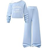 Kxuryueo Tween Girls Clothes Off The Shoulder Sweatshirt and Wide Leg Sweatpants Sweatsuit Size 7-14