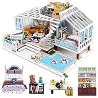 CUTEBEE Dollhouse Miniature with Furniture, DIY Dollhouse Kit Plus Dust Proof and Music Movement, 1:24 Scale Creative Room Idea (Grete Holiday)