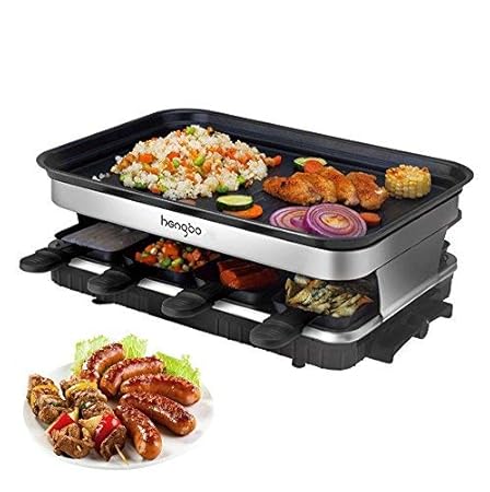 Raclette Grill mit Antihaft-beschichtete Thermisch Isolierte Griffe 8 Pfännchen für 8 Personen 1500W Schwarz