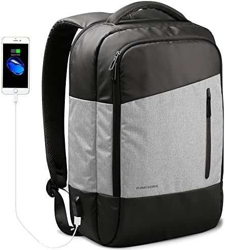 Business Laptop Backpack,Slim College Water Resistant Polyester Computer Bag with USB Charging Port, Durable TSA Travel Laptop Backpack for Women &amp; Men Fits 15.6 Inch Laptop and Notebook - Grey