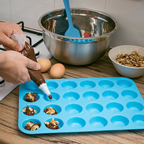 Silicone Muffin and Cupcake Pans - Set of 2 | Cake Molds | Large (12) and Mini (24) | Easy to Clean Non Stick Bakeware | BPA Free and Dishwasher Safe by Lucentee