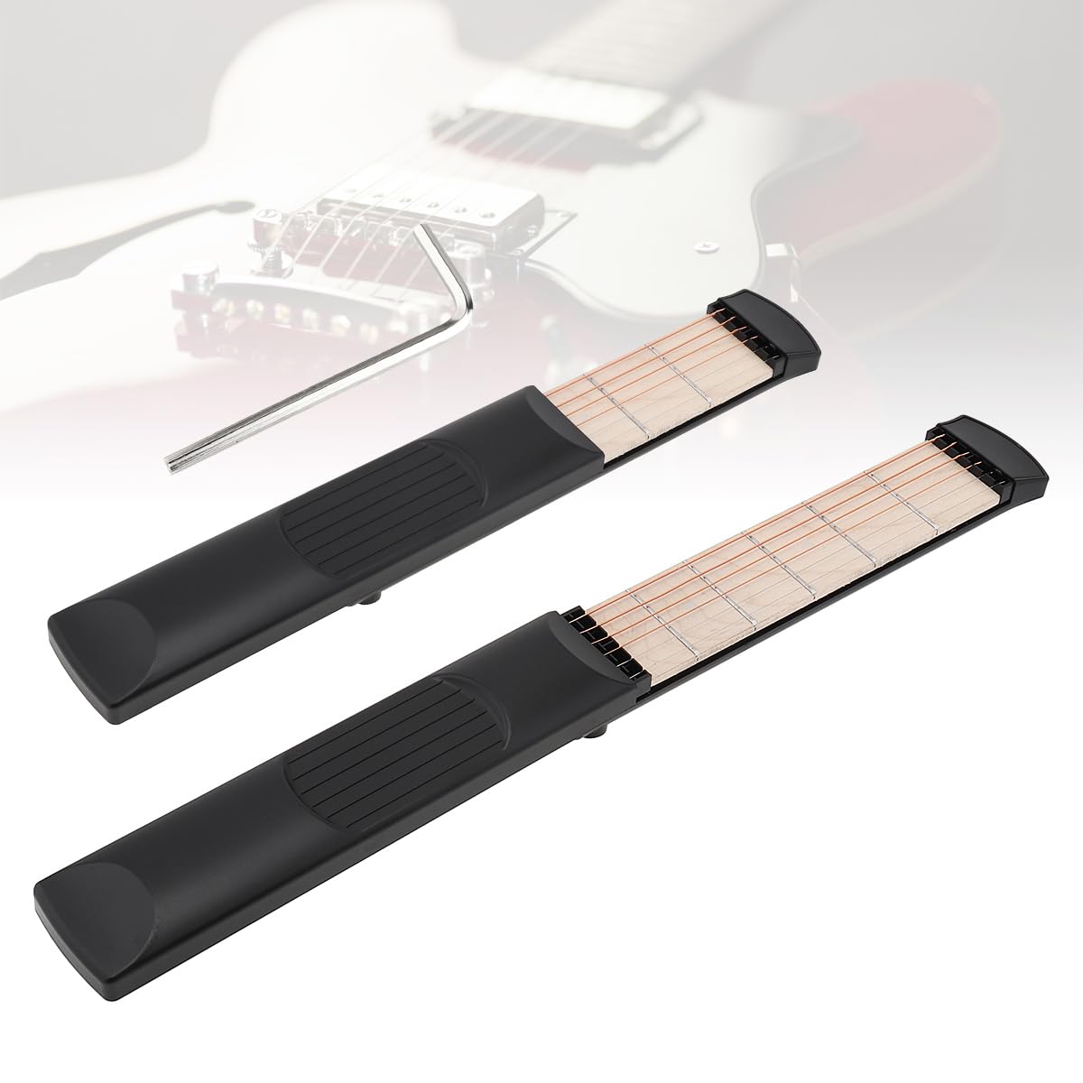 MuzcYM 6 String 6 Fret Left Hand Maple Fingerboard Portable Pocket Guitar Practice Tool Chord Trainer for Beginner Guitarist Practice Training with Tuning Wrench, Velvet Bag