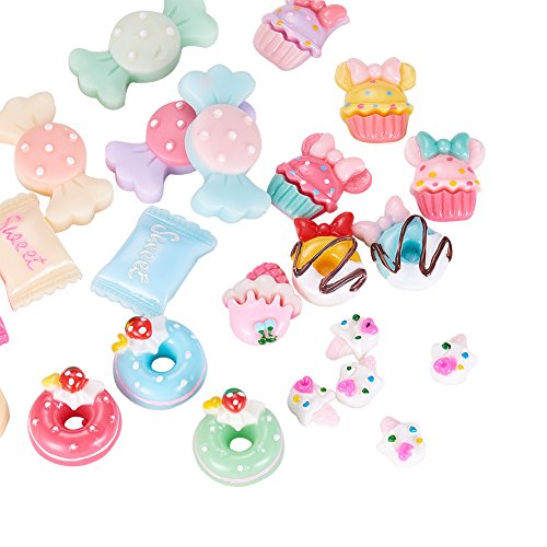 Pandahall 50pcs Mixed Color Candy & Cake Resin Cabochons Food Flat Back DIY Nail Decoration Cell Phone Ring Necklace Ring Pad Base Making