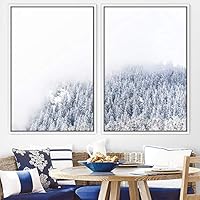 2 Piece Framed Canvas Wall Art Misty Forest Canvas Prints Home Artwork Decoration for Living Room,Bedroom - 16
