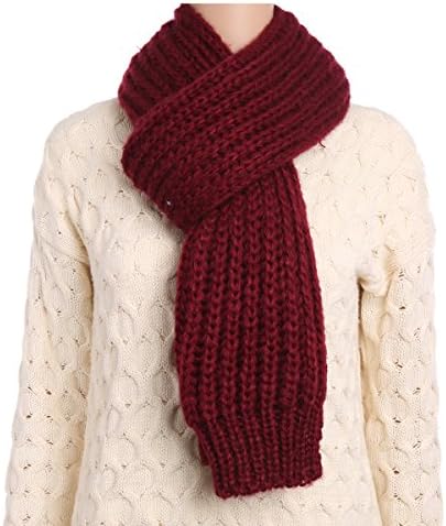 Aqueena Winter Super Long and Wide Warm Acrylic Mohair Knitted Scarf Shawl Wrap (Red wine)