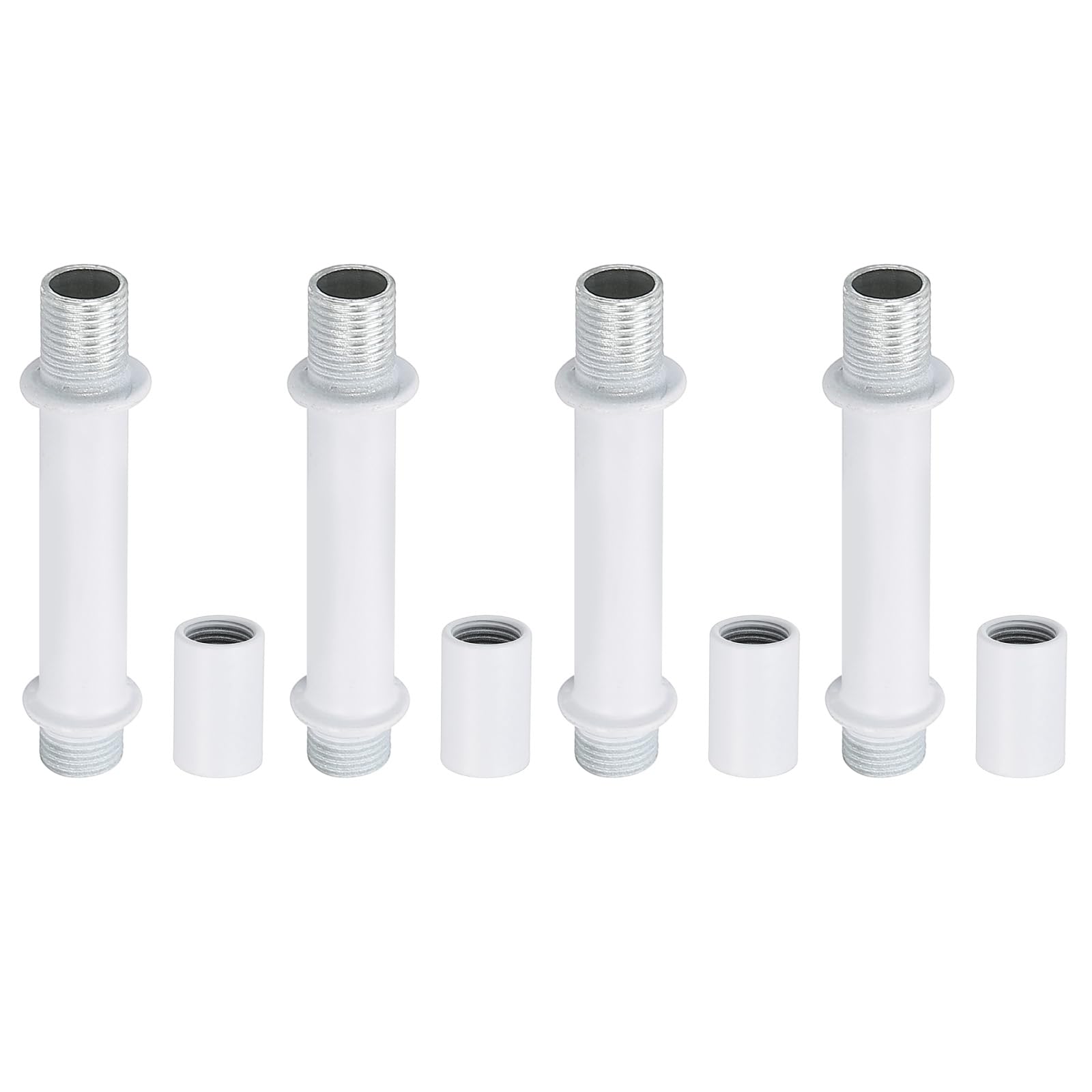 PATIKIL Straight Pipe Lamp Stems Rod Kit, 4Set M10 Carbon Steel 50mm(1.97") Long Double End Thread Rod with Coupling Nuts Sleeve Connector for Table Lamps Chandeliers, White