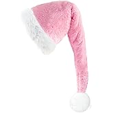 Ausejopeac Pink Christmas Santa Hat for Adults Unisex, Plush Comfort Xmas Hat Extra Thicken Plush for Christmas New Year Festive Holiday Party