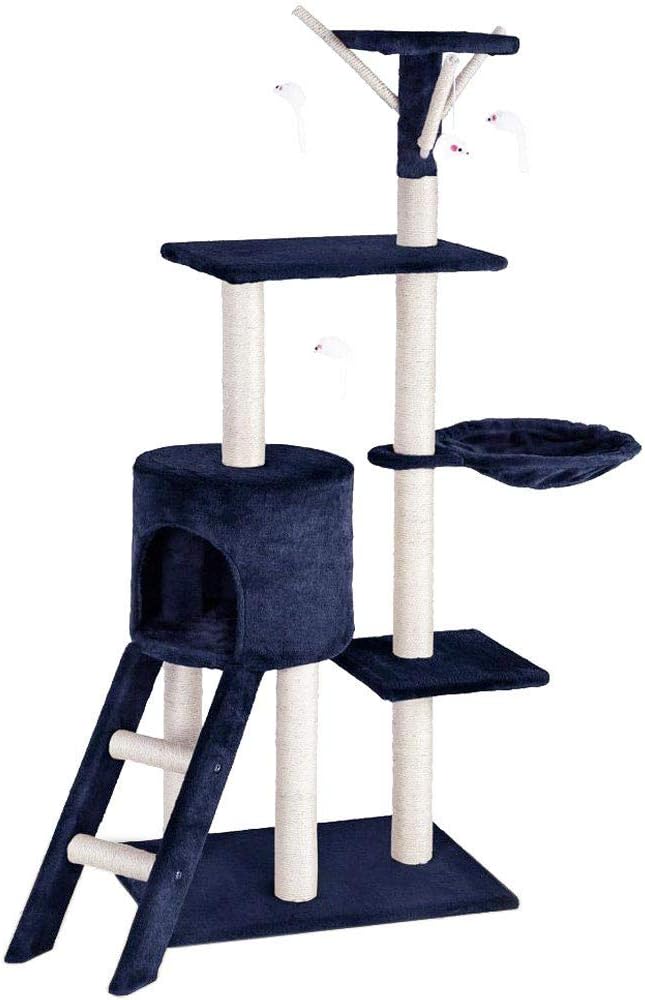 Bakaji Scratching Post for Cats Tree Sisal Playground Game x Pull Scratches for Cats Cat Dark Blue Height 144 cm