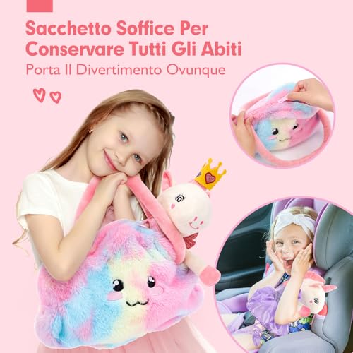 Hahaland Girl's Gift 3-6 Years, 10 Pieces Unicorn Gift Set | Unicorn Plush Toy with Bag and 3 Dresses, Dress Up the Doll, Girl Games 3 4 5 6 Years Old Female