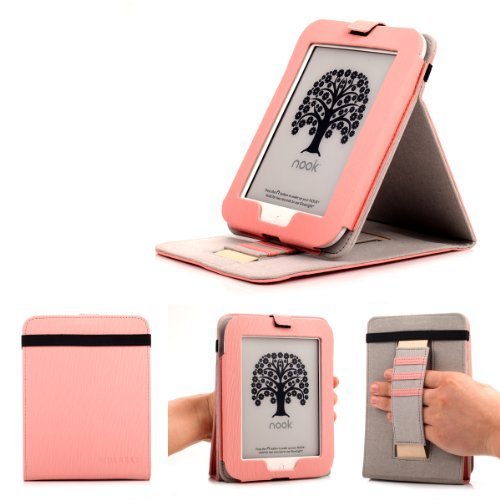 Mulbess - Nook GlowLight 4th Stand Case Cover - Leather Case Cover with Elastic Hand Strap (For Nook GlowLight 4th, Stand Pink)