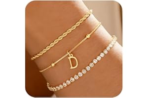 JIAOGE Gold Bracelets for Women Girls - Dainty Gold Bracelet Stack Jewelry Set Personalized Initial Bracelets Cute Stackable Rope Box Chain Tennis Bracelets Gifts for Women Teen Girl Gifts