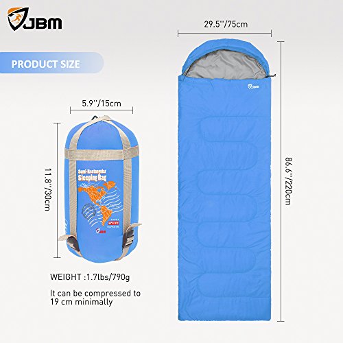 JBM Sleeping Bag with Compact Bag in 4 Seasons Multi Colors Blue Green Insulated Waterproof and Repellent Semi Rectangular Printed Pattern (Blue, 15℃/60℉) - Thumbnail 5