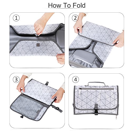 GHB Baby Diaper Changing Clutch for Baby Infants and Toddlers Portable Changing Pad Waterproof Padded Mat with Zippered Pockets