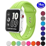 Sundo Apple Watch Band Silicone 38mm 42mm, Iwatch Replacement Wrist Strap Bracelet Band for Apple Watch Nike+ Sport Edition Series 1 Series 2 Series 3 (Green 38 SM)