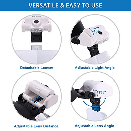YOCTOSUN Headband Magnifier with 2 LED Lights and 5 Detachable Lenses 1X,1.5X,2X,2.5X,3.5X -Hands-Free Head Worn Lighted Magnifying Glasses for Close Work, Jewelry Work, Watch Repair, Arts & Crafts - Thumbnail 3