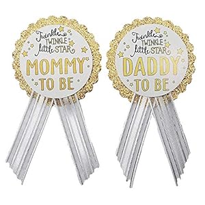 Mommy to Be & Daddy to Be Pin Twinkle Little Star Baby Shower Pin for parents to wear, White & Gold, It’s a Girl, It’s a…