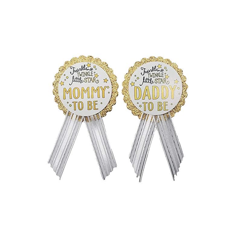 Mommy to Be & Daddy to Be Pin Twinkle Little Star Baby Shower Pin for parents to wear, White & Gold, It’s a Girl, It’s a…