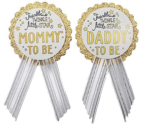 Mommy to Be & Daddy to Be Pin Twinkle Little Star Baby Shower Pin for parents to wear, White & Gold, It’s a Girl, It’s a…