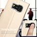 FYY Leather Case with Mirror for Samsung Galaxy S8 Plus, Leather Wallet Flip Folio Case with Mirror and Wrist Strap for Samsung Galaxy S8 Plus Gold