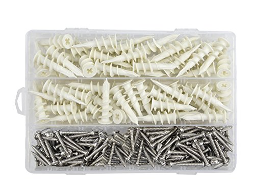 TOVOT 200 PCS M4 Screw Plastic Self-Drilling Drywall and Hollow-Wall Anchor Kit with Screw Wall Anchor Hooks, and Hollow-door Toggle