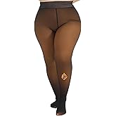 MERYLURE Fleece Lined Tights Women Plus Size, Fake Translucent Skin Colored Warm Winter Leggings,Thick Thermal Pantyhose