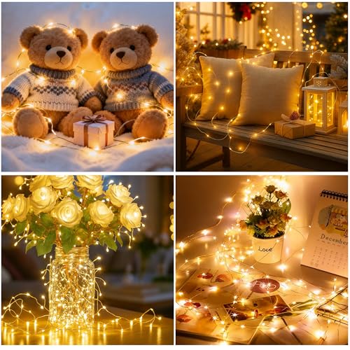 Outdoor Solar Lights, 4 Packs, 15 + 2 M 150 LED Outdoor Solar Light Chain IP65 Waterproof 8 Modes Warm White Copper Wire, Decorative Garden Solar Lights for Tree, Patio, Balcony