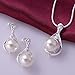 Pmany Vintage Teardrop Jewelry Set,925 Sterling Silver Plated Pearl Pendant Necklace Ring Earring Gift (Necklace+Earrings)