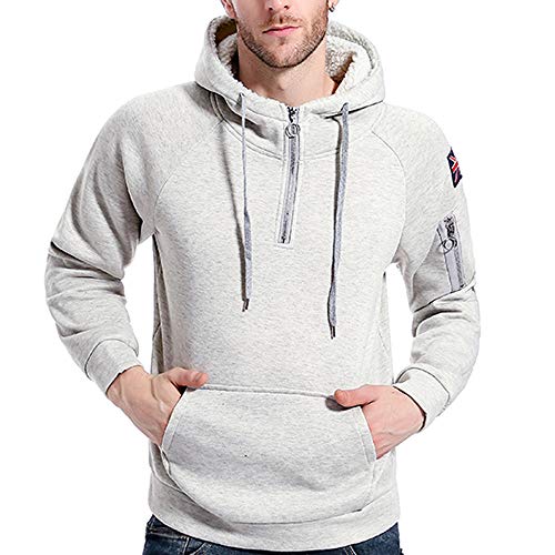 Men Zipper Hooded Sweatshirt GREFER Fashion Pullover Long Sleeve Pure Color Tops