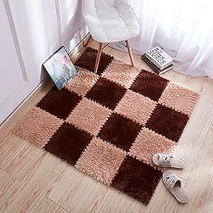 Baby Long Fluff Playmats Indoor Best Yard Thick Antiskid Cushion Safety Tile Activity Boys Protector Non Slip Exercise Safe, Fitness Yoga Mats Play Mat Crawling Mat Protective Flooring 30*30cm (Beige)