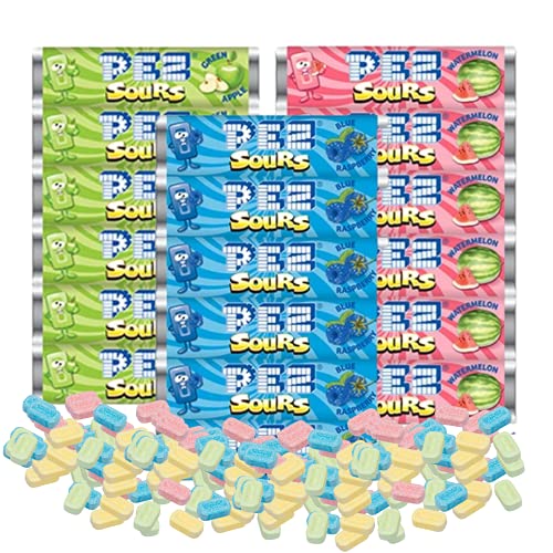 Bulk Sour Pez Candies Refill Bags, Pineapple, Green Apple, Blue Raspberry, and Watermelon Hard