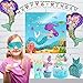 Birthday Supplies Cupcake Topper Plates Cups Tattoos Napkins Purple Balloon with Under Sea Themed Little Pool | Serve – 12