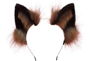 VIGVAN Handmade Wolf Fox Ears Animal Cosplay Cute Head Accessories for Halloween (Wolf Brown Black)