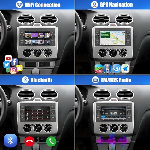 SIXWIN 2+64GB Android 15 Car Radio for Ford Fiesta C/S-MAX Transit Galaxy Connect Kuga Mondeo with CarPlay, Android Auto- 7 Inch Touch Screen with Mirror Link, Bluetooth, WiFi, GPS, FM/RDS,EQ
