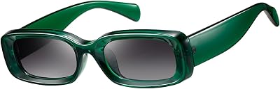 Lunettes de soleil pour femmes rétro vintage monture carrée étroite protection uv400 (Monture verte transparente/lentille grise avec dégradé)