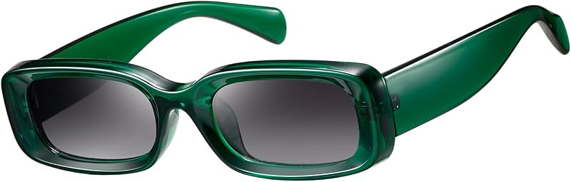 Lunettes de soleil pour femmes rétro vintage monture carrée étroite protection uv400 (Monture verte transparente/lentille grise avec dégradé) — photo 1 sur 6