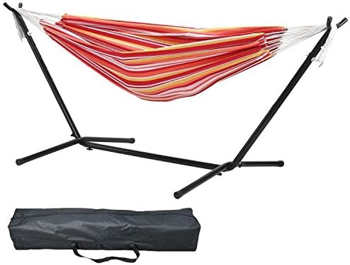 9 ft Double Hammock With Space Saving Steel Stand Two Adults Adjustable Hammock Bed Includes Portable Carrying Case 440 lbs Capacity